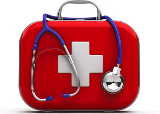 Stethoscope and First Aid Kit isolated