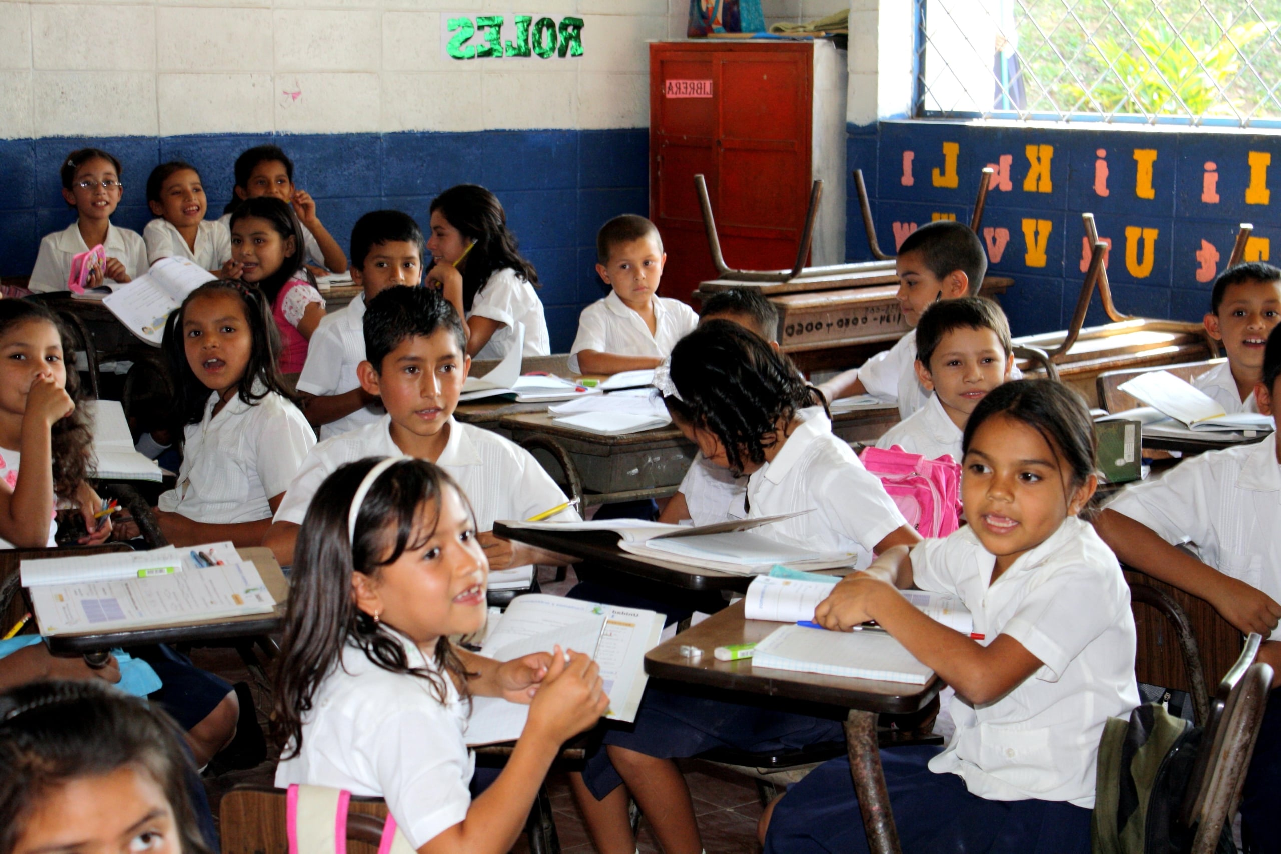 El Salvadorian third-grade students engaged in a classroom activity. Musicians Without Borders