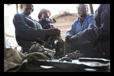 Female mechanics in the Congo