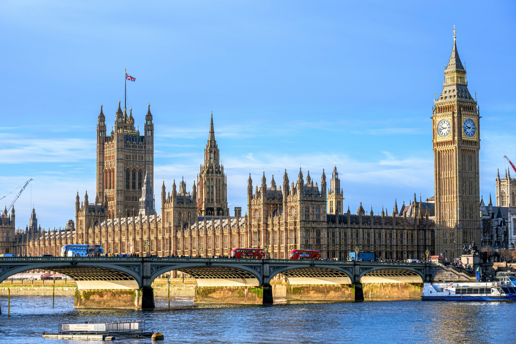 The Palace of Westminster and Elizabeth Tower beside Westminster Bridge